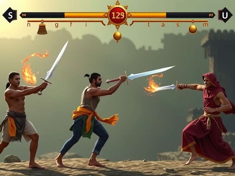 Gujarati Sword Sage combat screenshot showing traditional weapons